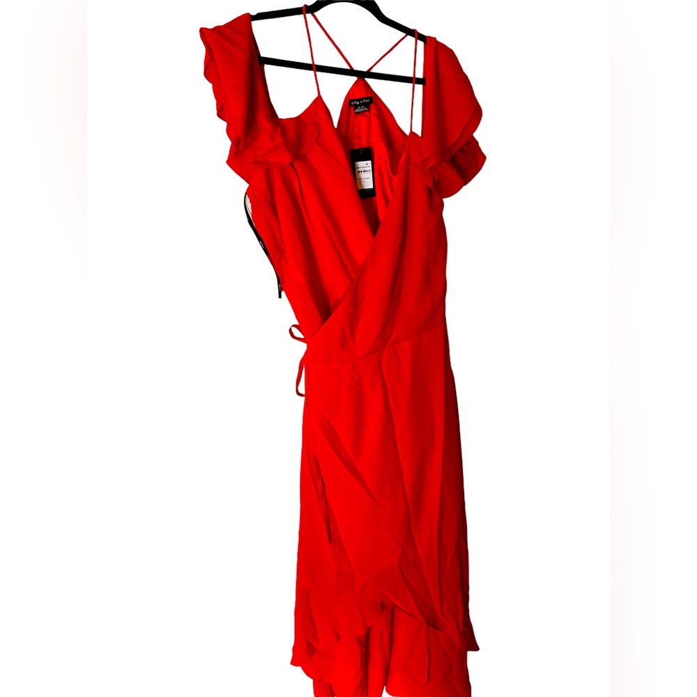 City Chic Size XL Red Chiffon Wrap Dress BNWT